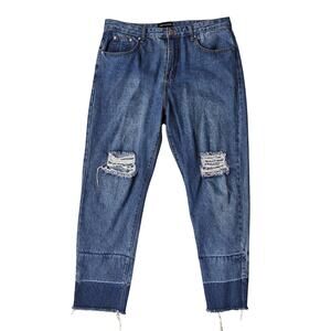 PrettyLittleThing Distressed High Waist Blue Mom Jeans Women’s Size 14